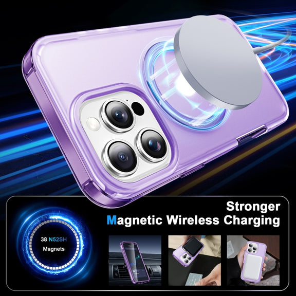 For iPhone 16 Pro Max Frosted Skin Feel MagSafe Holder 360 Full Body Phone Case(Purple)