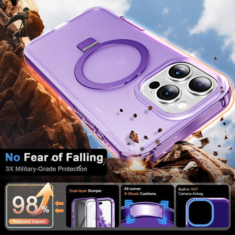 For iPhone 16 Pro Max Frosted Skin Feel MagSafe Holder 360 Full Body Phone Case(Purple)