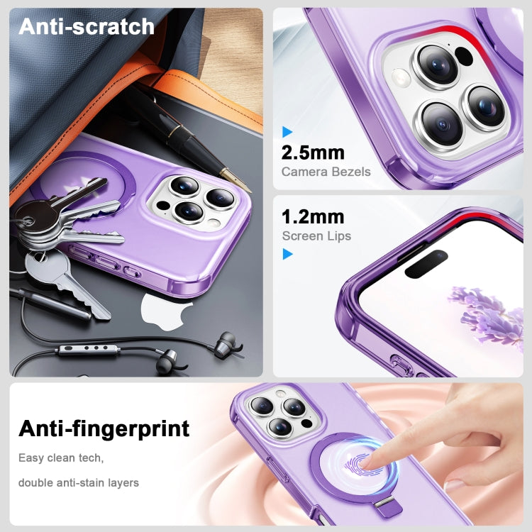 For iPhone 16 Pro Max Frosted Skin Feel MagSafe Holder 360 Full Body Phone Case(Purple)