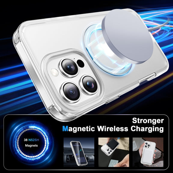 For iPhone 16 Pro Max Frosted Skin Feel MagSafe Holder 360 Full Body Phone Case(Transparent)