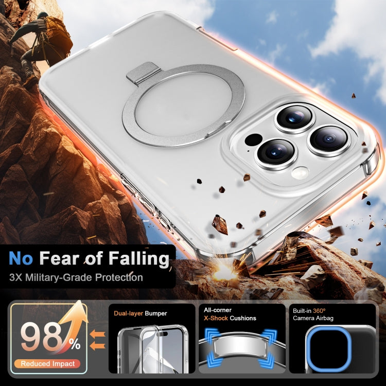 For iPhone 16 Pro Max Frosted Skin Feel MagSafe Holder 360 Full Body Phone Case(Transparent)