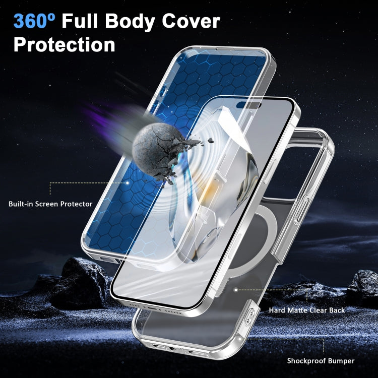 For iPhone 16 Pro Max Frosted Skin Feel MagSafe Holder 360 Full Body Phone Case(Transparent)