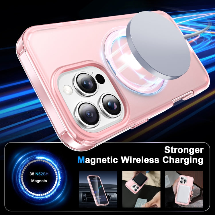 For iPhone 16 Pro Frosted Skin Feel MagSafe Holder 360 Full Body Phone Case(Pink)