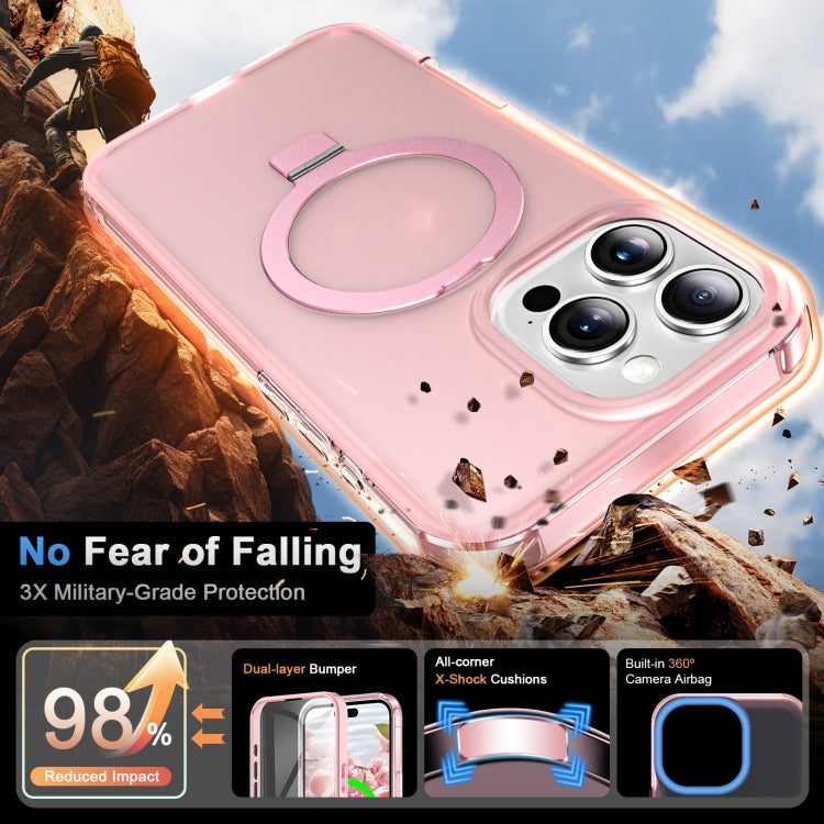 For iPhone 16 Pro Frosted Skin Feel MagSafe Holder 360 Full Body Phone Case(Pink)