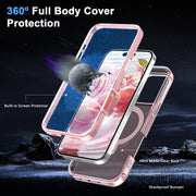 For iPhone 16 Pro Frosted Skin Feel MagSafe Holder 360 Full Body Phone Case(Pink)