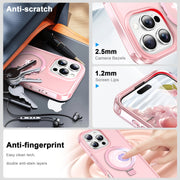 For iPhone 16 Pro Frosted Skin Feel MagSafe Holder 360 Full Body Phone Case(Pink)