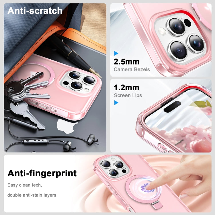 For iPhone 16 Pro Frosted Skin Feel MagSafe Holder 360 Full Body Phone Case(Pink)