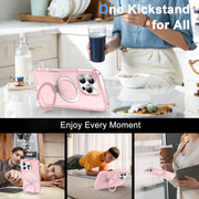 For iPhone 16 Pro Frosted Skin Feel MagSafe Holder 360 Full Body Phone Case(Pink)