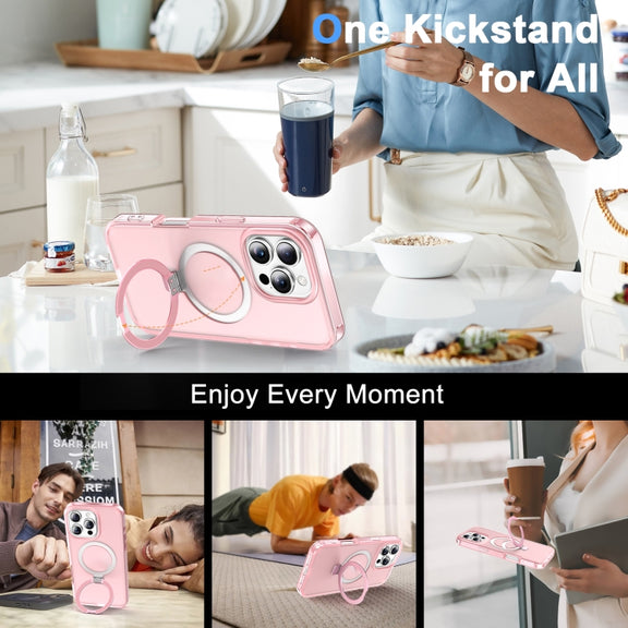 For iPhone 16 Pro Frosted Skin Feel MagSafe Holder 360 Full Body Phone Case(Pink)