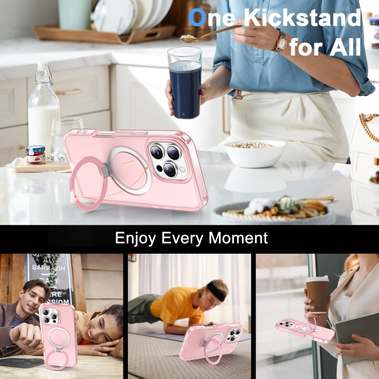 For iPhone 16 Pro Frosted Skin Feel MagSafe Holder 360 Full Body Phone Case(Pink)