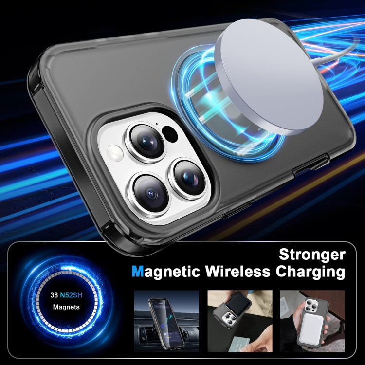 For iPhone 16 Pro Frosted Skin Feel MagSafe Holder 360 Full Body Phone Case(Black)