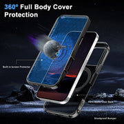 For iPhone 16 Pro Frosted Skin Feel MagSafe Holder 360 Full Body Phone Case(Black)