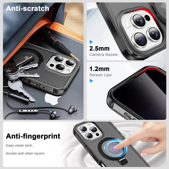 For iPhone 16 Pro Frosted Skin Feel MagSafe Holder 360 Full Body Phone Case(Black)
