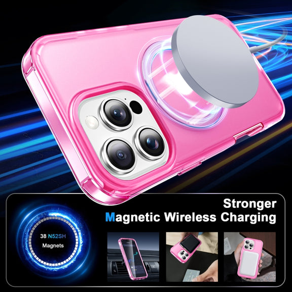 For iPhone 16 Pro Frosted Skin Feel MagSafe Holder 360 Full Body Phone Case(Rose Red)
