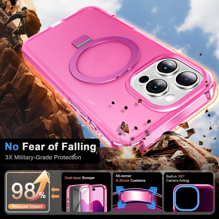 For iPhone 16 Pro Frosted Skin Feel MagSafe Holder 360 Full Body Phone Case(Rose Red)