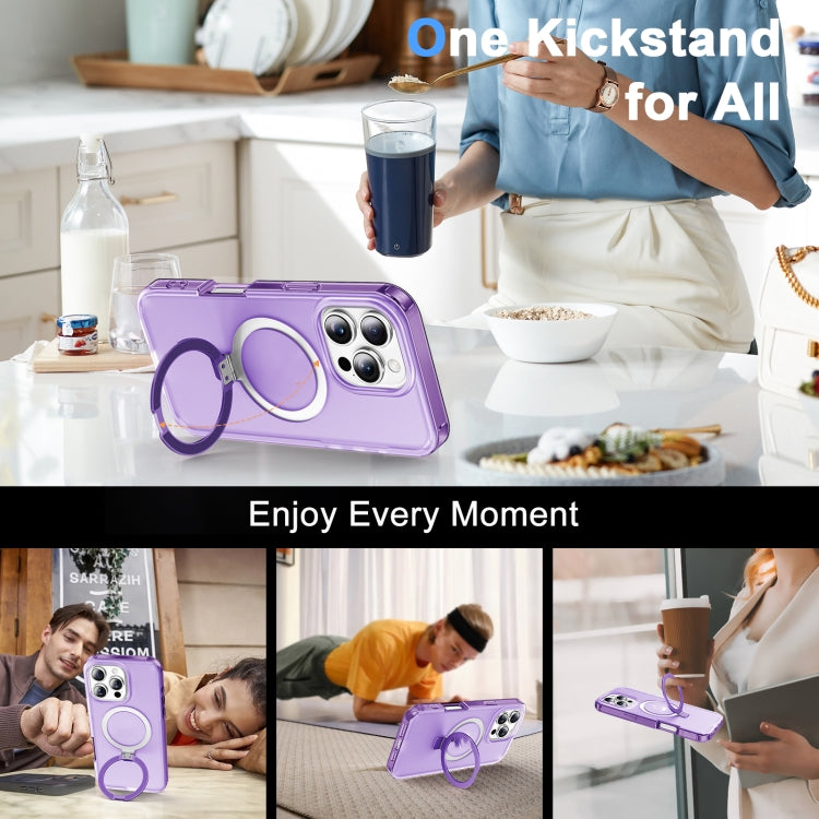 For iPhone 16 Pro Frosted Skin Feel MagSafe Holder 360 Full Body Phone Case(Purple)