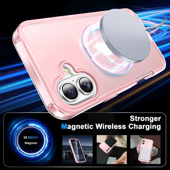 For iPhone 16 Plus Frosted Skin Feel MagSafe Holder 360 Full Body Phone Case(Pink)