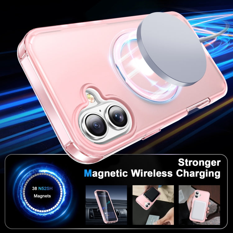 For iPhone 16 Plus Frosted Skin Feel MagSafe Holder 360 Full Body Phone Case(Pink)