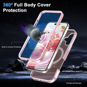For iPhone 16 Plus Frosted Skin Feel MagSafe Holder 360 Full Body Phone Case(Pink)