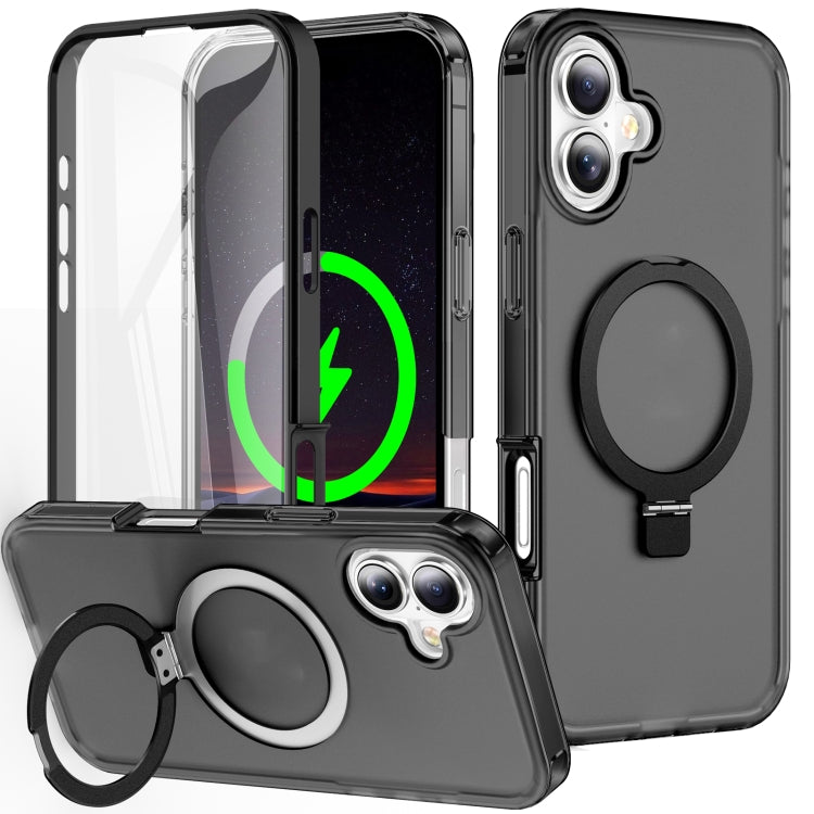 For iPhone 16 Plus Frosted Skin Feel MagSafe Holder 360 Full Body Phone Case(Black) - free shipping - PMC Jewellery - Order now!