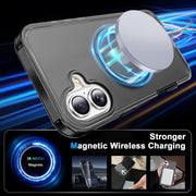 For iPhone 16 Plus Frosted Skin Feel MagSafe Holder 360 Full Body Phone Case(Black)
