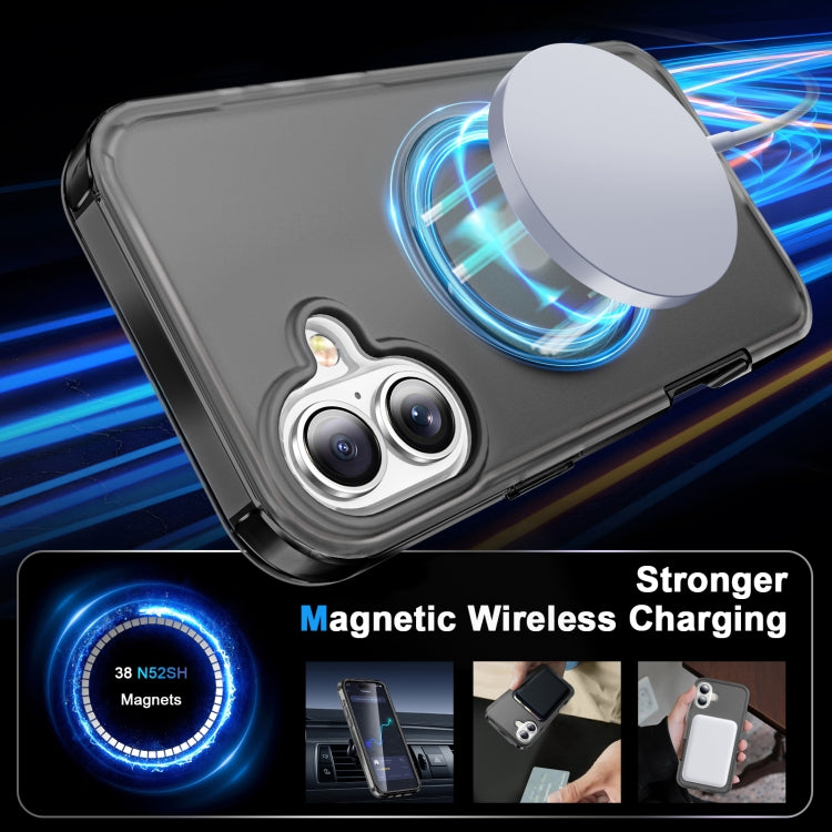 For iPhone 16 Plus Frosted Skin Feel MagSafe Holder 360 Full Body Phone Case(Black)