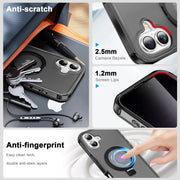 For iPhone 16 Plus Frosted Skin Feel MagSafe Holder 360 Full Body Phone Case(Black)