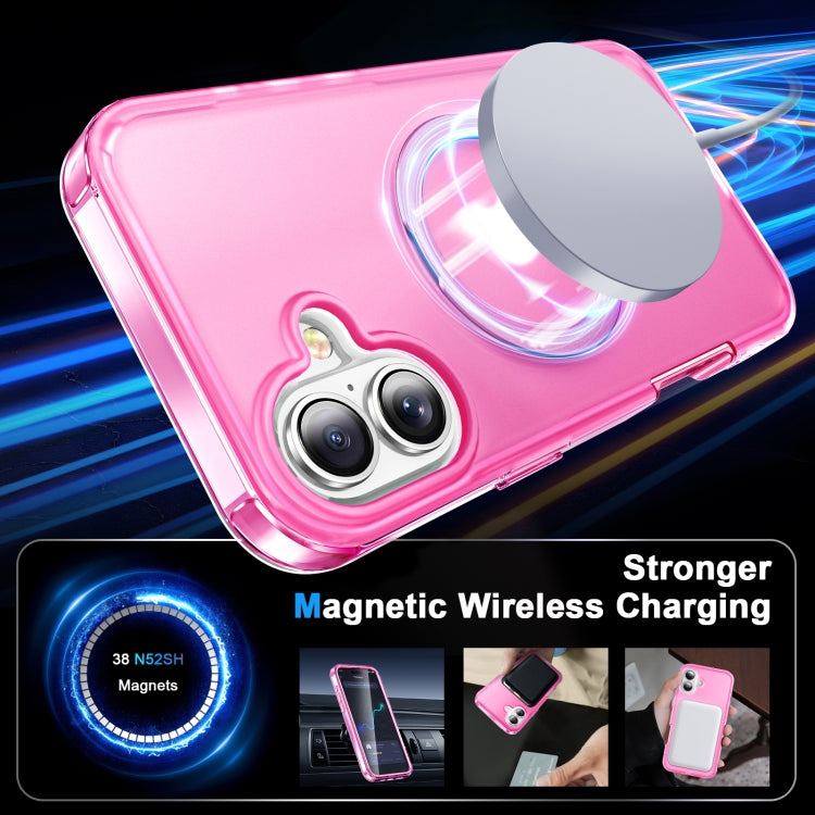 For iPhone 16 Plus Frosted Skin Feel MagSafe Holder 360 Full Body Phone Case(Rose Red)