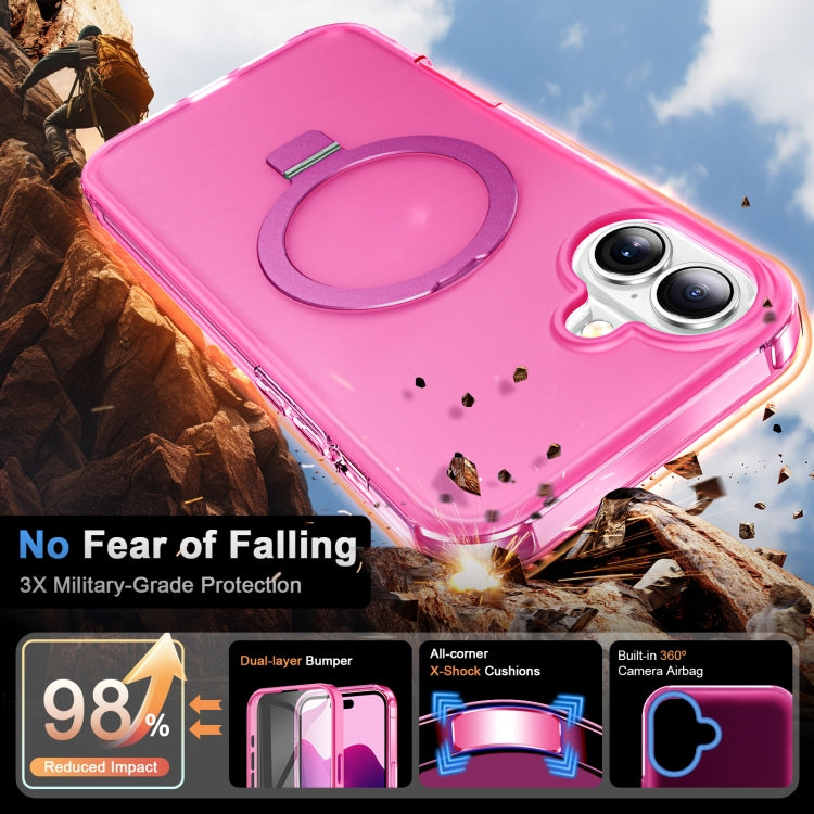 For iPhone 16 Plus Frosted Skin Feel MagSafe Holder 360 Full Body Phone Case(Rose Red)