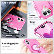 For iPhone 16 Plus Frosted Skin Feel MagSafe Holder 360 Full Body Phone Case(Rose Red)