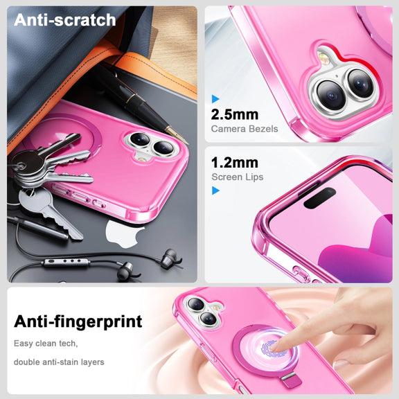 For iPhone 16 Plus Frosted Skin Feel MagSafe Holder 360 Full Body Phone Case(Rose Red)