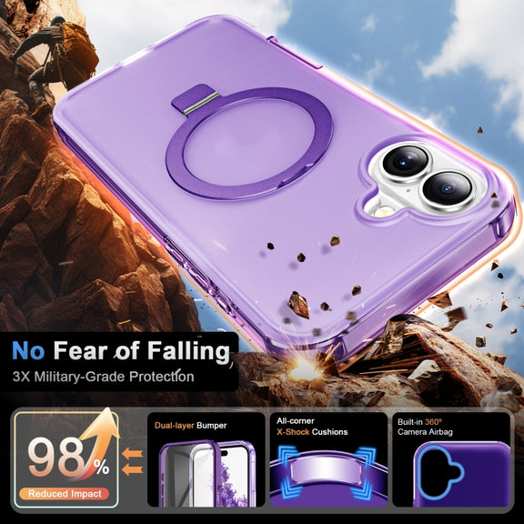 For iPhone 16 Plus Frosted Skin Feel MagSafe Holder 360 Full Body Phone Case(Purple)