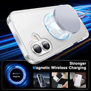 For iPhone 16 Plus Frosted Skin Feel MagSafe Holder 360 Full Body Phone Case(Transparent)