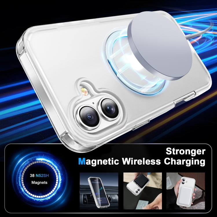 For iPhone 16 Plus Frosted Skin Feel MagSafe Holder 360 Full Body Phone Case(Transparent)
