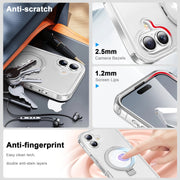 For iPhone 16 Plus Frosted Skin Feel MagSafe Holder 360 Full Body Phone Case(Transparent)