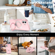 For iPhone 16 Frosted Skin Feel MagSafe Holder 360 Full Body Phone Case(Pink)