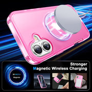 For iPhone 16 Frosted Skin Feel MagSafe Holder 360 Full Body Phone Case(Rose Red)