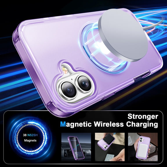 For iPhone 16 Frosted Skin Feel MagSafe Holder 360 Full Body Phone Case(Purple)