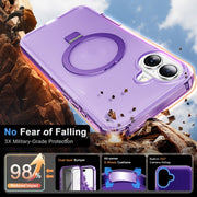 For iPhone 16 Frosted Skin Feel MagSafe Holder 360 Full Body Phone Case(Purple)