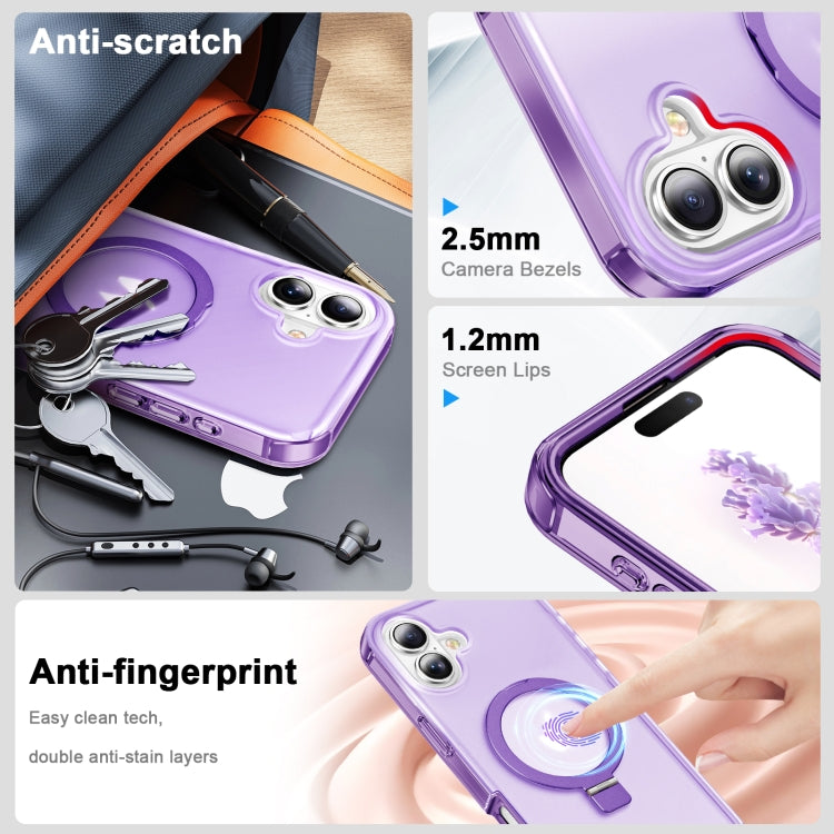 For iPhone 16 Frosted Skin Feel MagSafe Holder 360 Full Body Phone Case(Purple)
