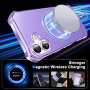For iPhone 16 Solid Color Wave MagSafe Holder Phone Case(Purple)