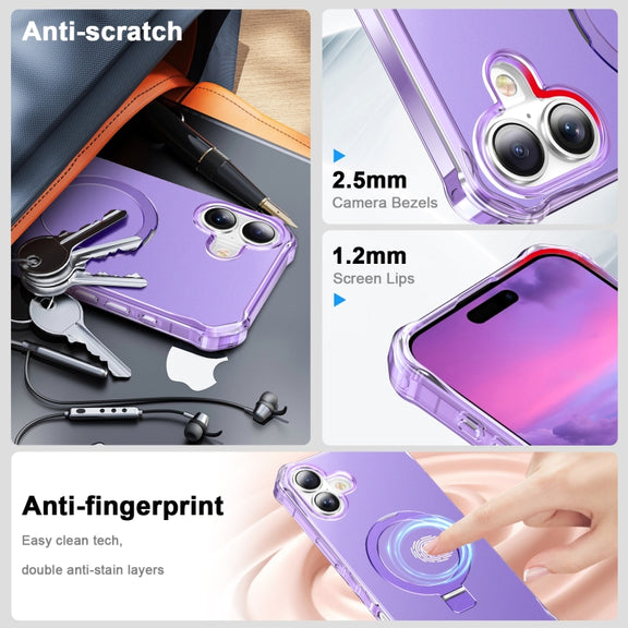 For iPhone 16 Solid Color Wave MagSafe Holder Phone Case(Purple)