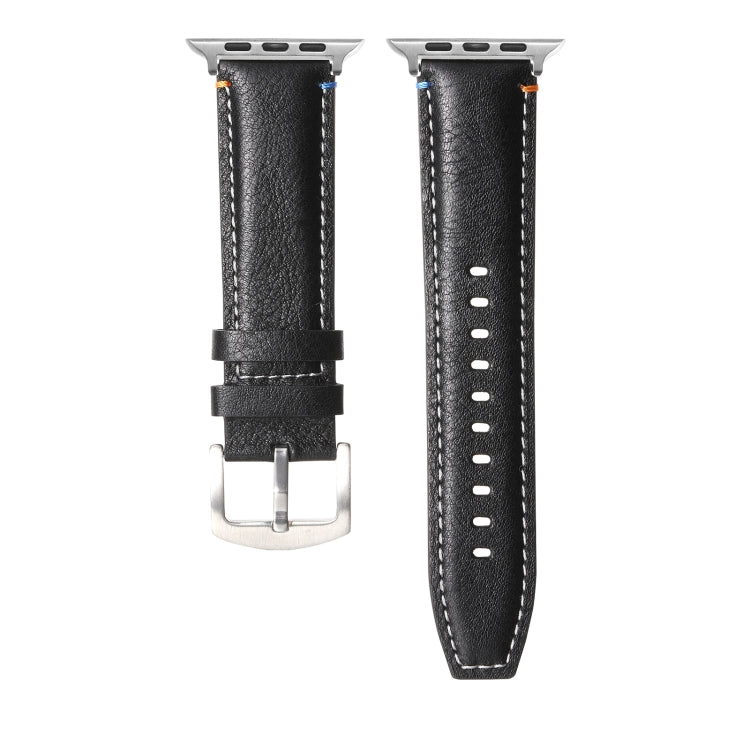 Stitched Genuine Leather Watch Band For Apple Watch 46mm / 49mm / 45mm / 44mm(Pull Up Leather Black)