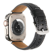 Stitched Genuine Leather Watch Band For Apple Watch 46mm / 49mm / 45mm / 44mm(Pull Up Leather Black)