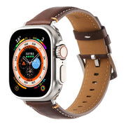 Stitched Genuine Leather Watch Band For Apple Watch 46mm / 49mm / 45mm / 44mm(Pull Up Leather Coffee)
