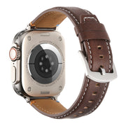 Stitched Genuine Leather Watch Band For Apple Watch 46mm / 49mm / 45mm / 44mm(Pull Up Leather Coffee)