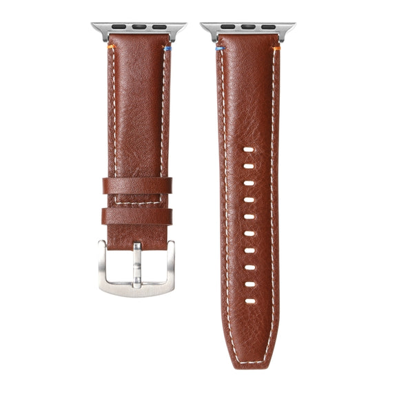 Stitched Genuine Leather Watch Band For Apple Watch 46mm / 49mm / 45mm / 44mm(Pull Up Leather Brown)
