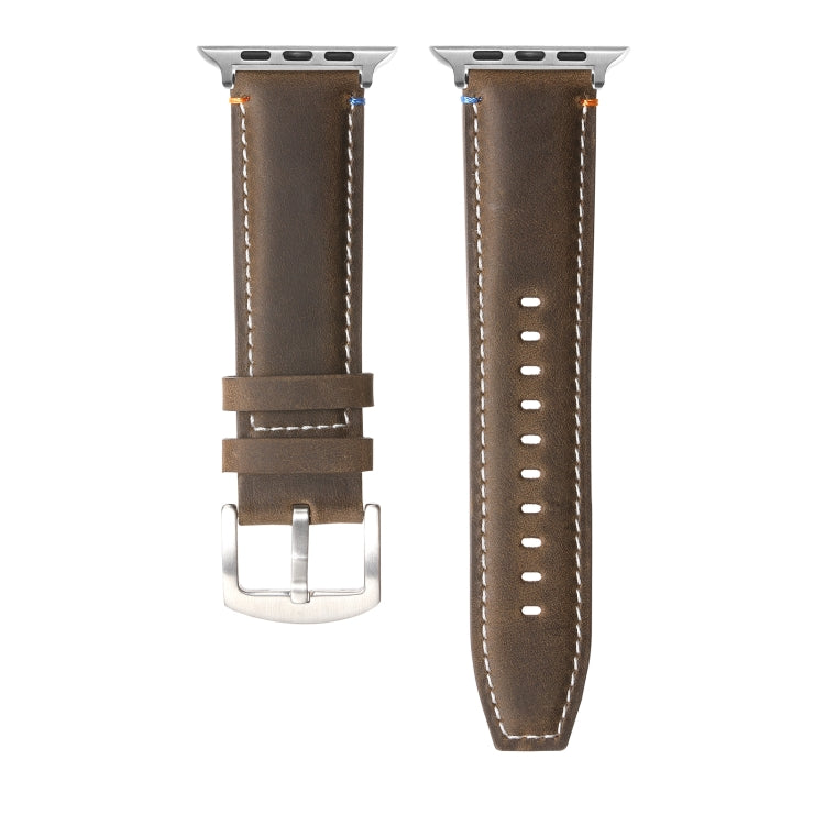 Stitched Genuine Leather Watch Band For Apple Watch 46mm / 49mm / 45mm / 44mm(Frosted  Olive)