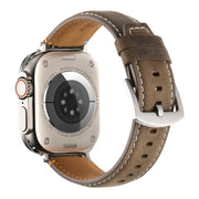 Stitched Genuine Leather Watch Band For Apple Watch 46mm / 49mm / 45mm / 44mm(Frosted  Olive)