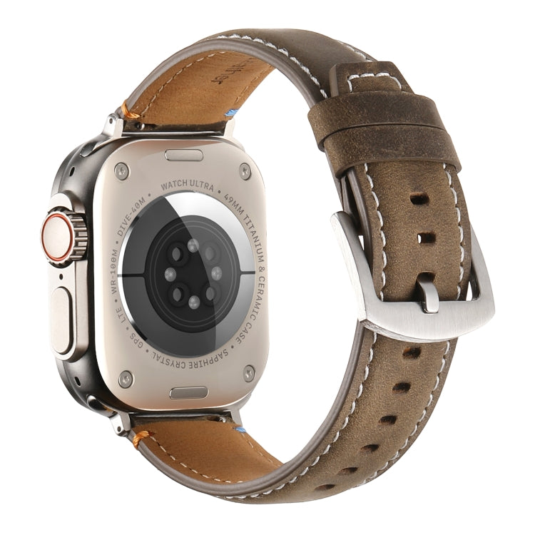 Stitched Genuine Leather Watch Band For Apple Watch 46mm / 49mm / 45mm / 44mm(Frosted  Olive)